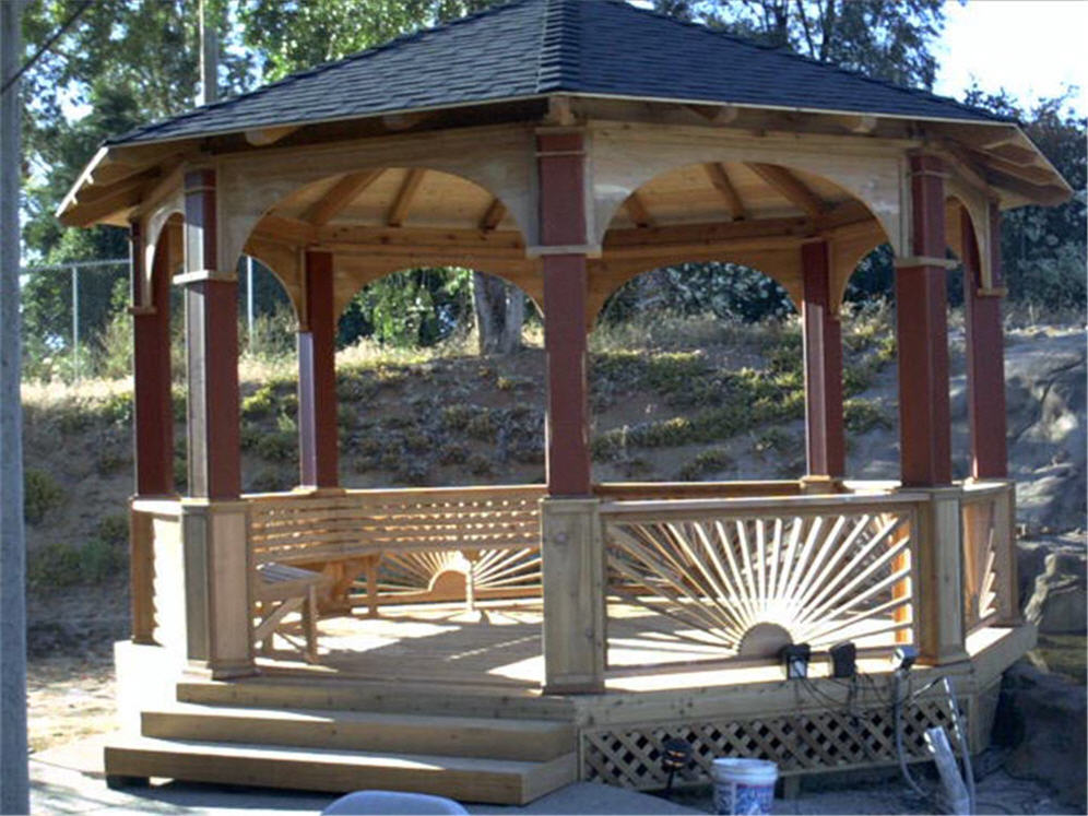 Natural Wood Color Gazebo with Sun Rails